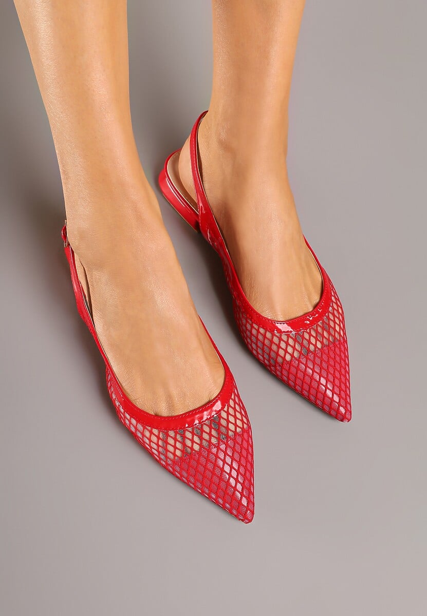 Czerwone Sandały Slingback z Siateczki ze Szpiczastym Noskiem Niloriae