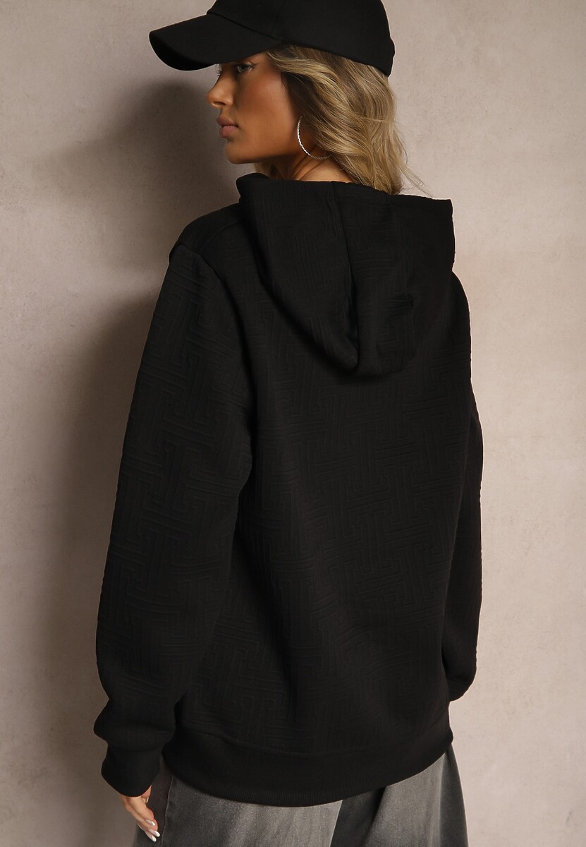 Czarna Bluza z Dodatkiem Bawełny i Kapturem Ozdobiona Kangurową Kieszenią i Ściągaczami Qadela