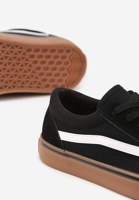 Czarno-Beżowe Tenisówki z Boczną Naszywką Simeris