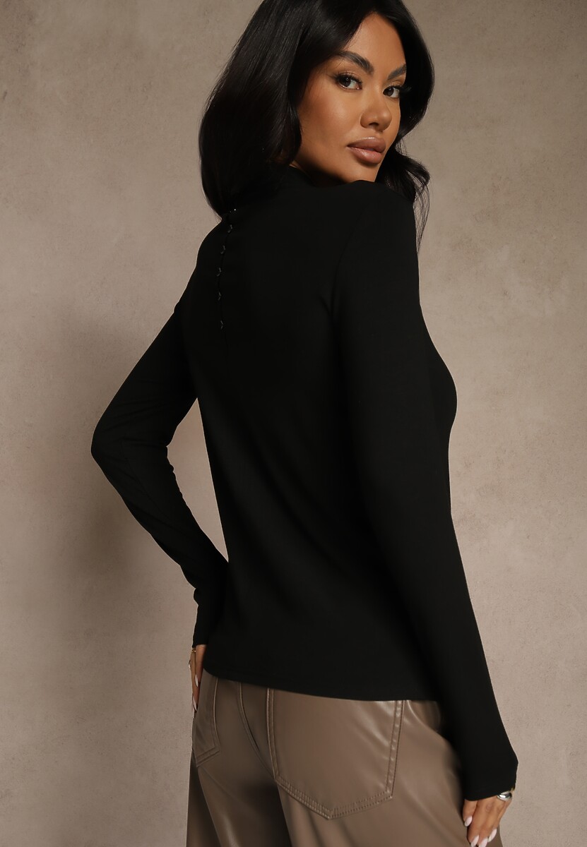 Czarna Bluzka z Bawełny z Guzikami z Tyłu Tuselia