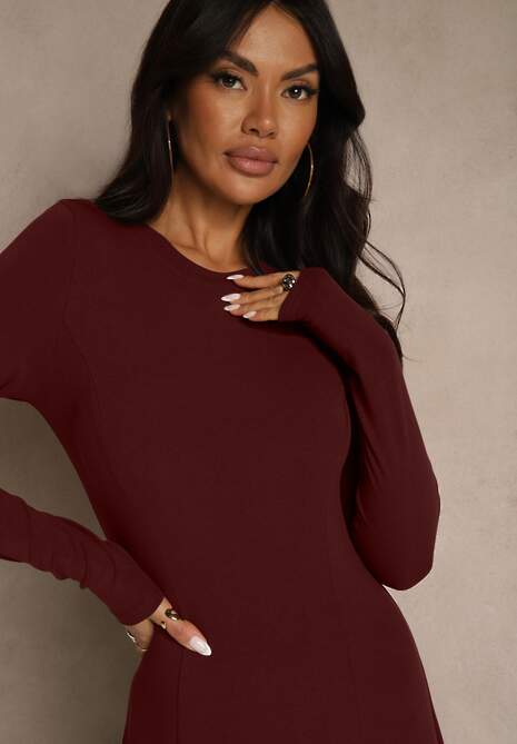 Bordowa Rozkloszowana Sukienka z Bawełny Tusmala