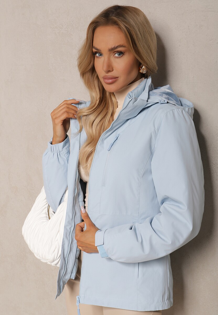 Jasnoniebieska Kurtka z Pikowaną Odpinaną Stroną i Odpinanym Kapturem Doriona
