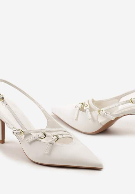 Białe Sandały na Cienkiej Szpilce z Imitacji Skóry z Regulowanymi Paskami Vianara