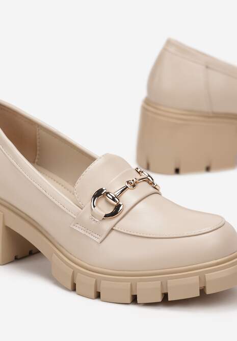 Beżowe Mokasyny z Klamrą na Grubej Podeszwie Talluto