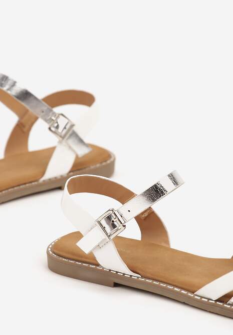 Białe Sandały z Ozdobnymi Paskami z Cyrkoniami Efrisaela