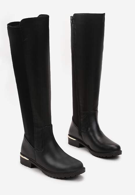 Czarne Kozaki Przed Kolano z Elastyczną Wstawką Miorcca