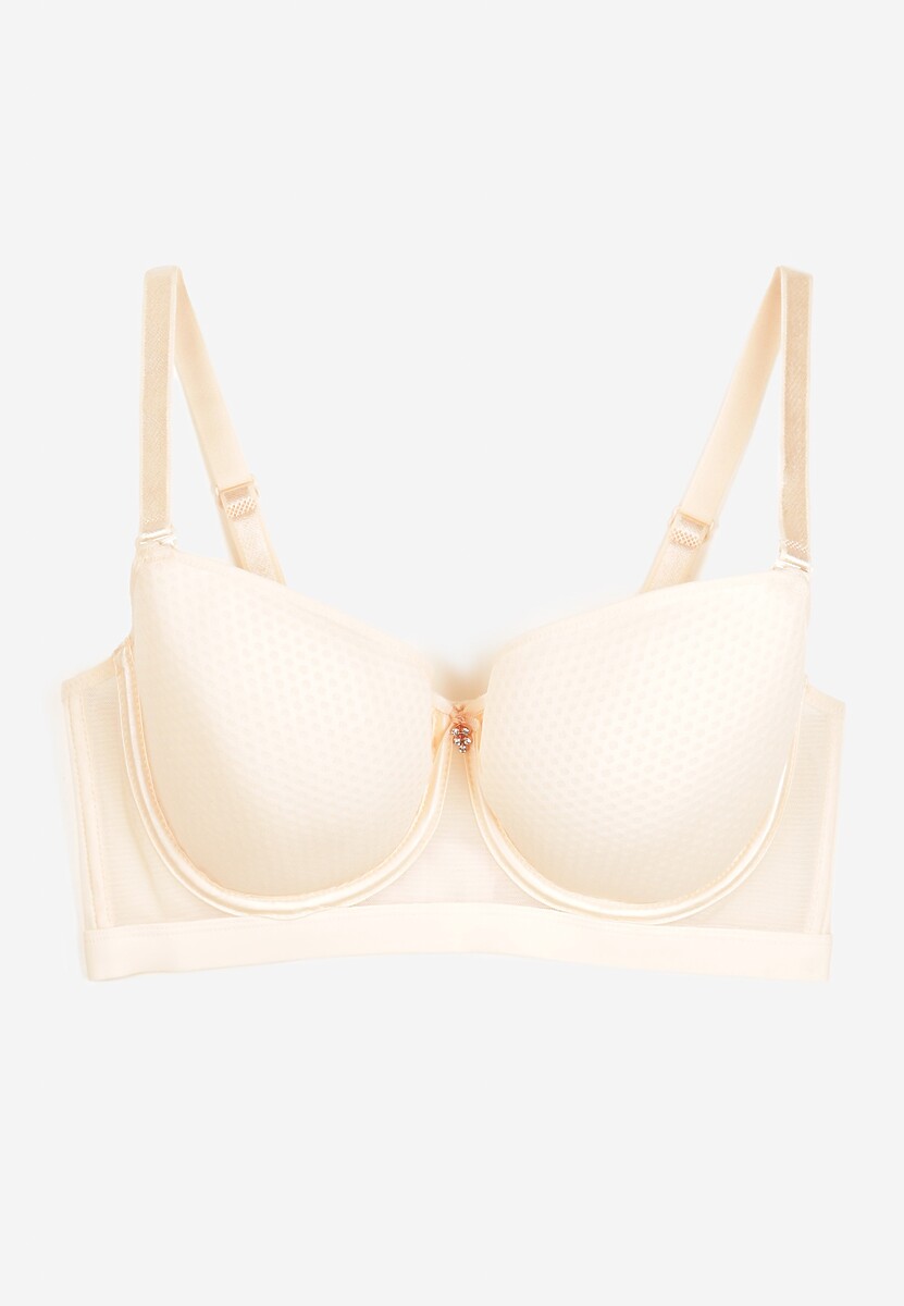 Beżowy Biustonosz z Metaliczną Aplikacją i Perforacją Dredefia