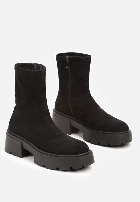 Czarne Botki na Platformie z Dopasowaną Cholewką Tinor