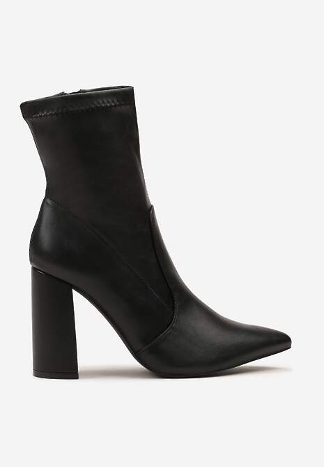 Czarne Botki Vices na Słupkowym Obcasie ze Szpiczastym Noskiem Tadevia