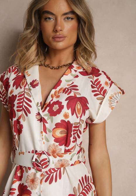 Bordowa Koszulowa Sukienka z Wiskozą z Dodatkowym Paskiem Nitapinia