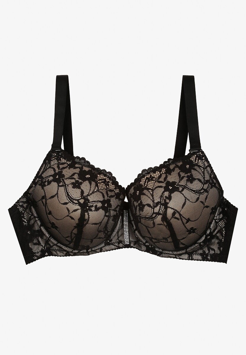 Czarno-Beżowy Biustonosz z Koronką i Paskiem z Cyrkonii Katielle