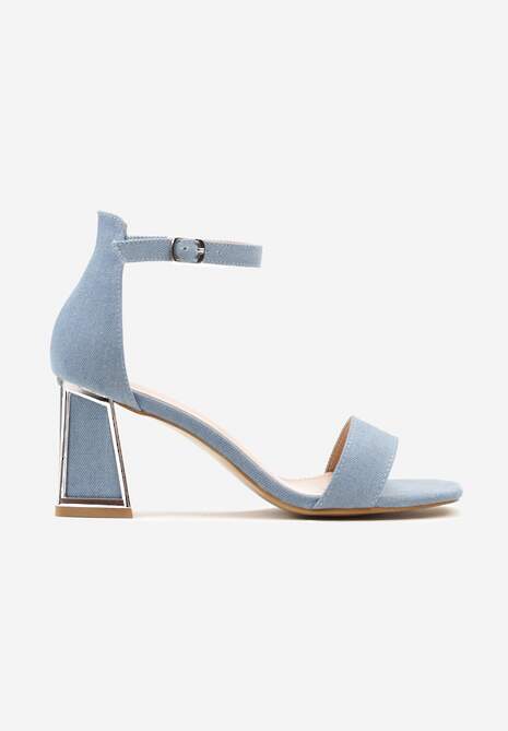 Niebieskie Sandały na Geometrycznym Słupku z Metaliczną Wstawką Mariluna