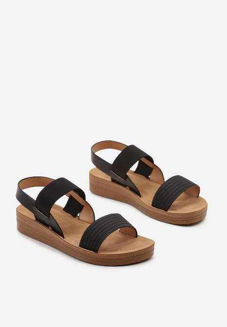 Czarne Sandały z Imitacji Skóry z Wsuwanym Zapięciem Patarina