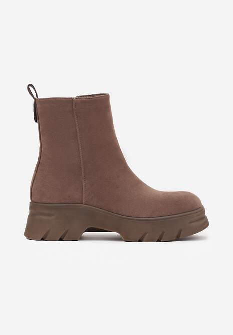 Ciemnobeżowe Casualowe Botki z Ekozamszu na Platformie Naolara