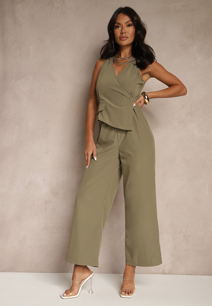 Biały Taliowany Kombinezon Elegancki z Dekoltem V Nevianis