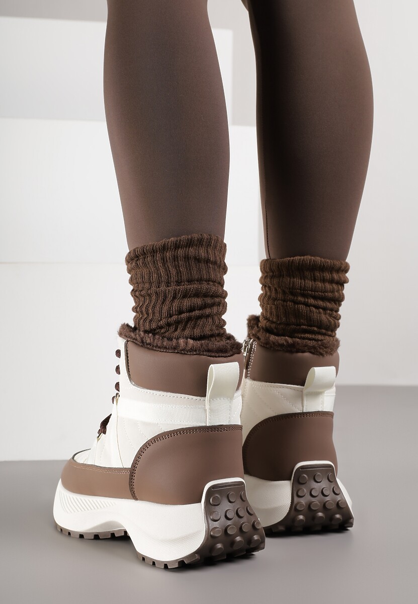 Beżowo-Brązowe Sportowe Śniegowce Chunky na Platformie Ishweda