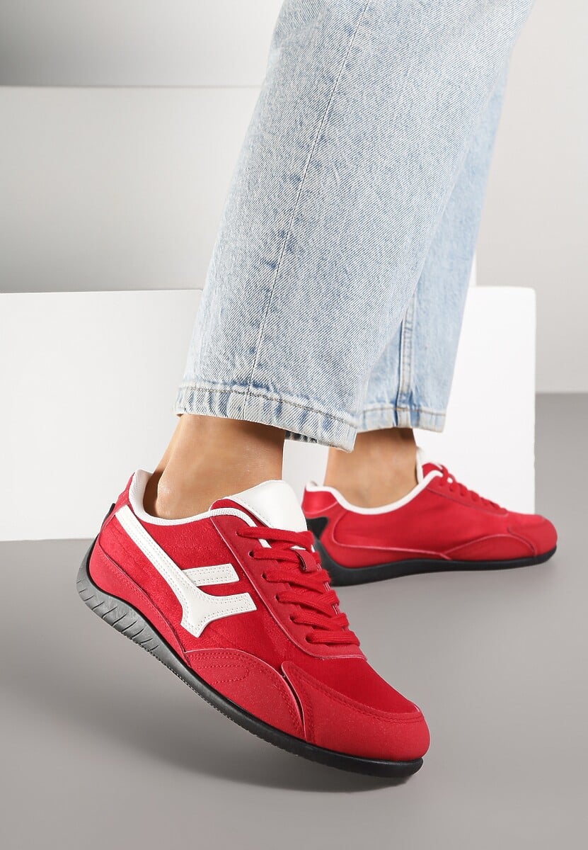 Czerwone Sneakersy z Geometrycznym Motywem Arpolia