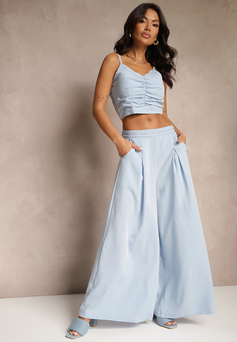 Zielony Komplet z Wiskozą Szerokie Spodnie Top z Usztywnianymi Miseczkami Tirtebis