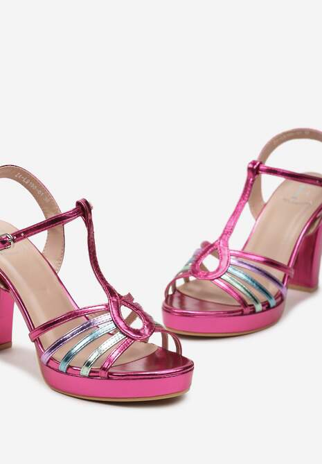 Fuksjowe Sandały z Kompozycją z Cienkich Pasków na Słupku Olipasa