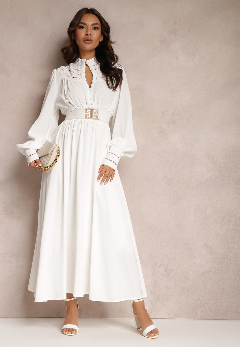 Biała Sukienka z Paskiem Elothoe