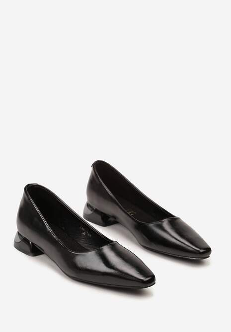 Czarne Czółenka Vices ze Skórzaną Wkładką na Niskim Obcasie z Połyskiem Criwilla