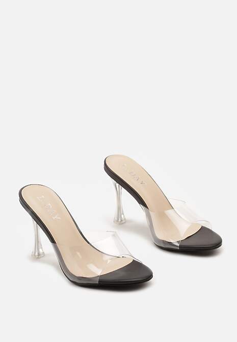 Czarne Transparentne Klapki na Wysokiej Szpilce Vaprese