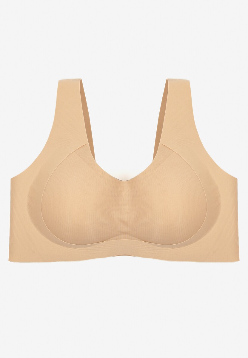 Beżowy Gładki Biustonosz Typu Braletka Harises