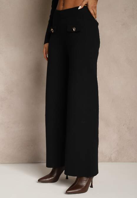 Czarny Elegancki Komplet z Dzianiny z Wiskozą Kardigan i Spodnie Delinavea