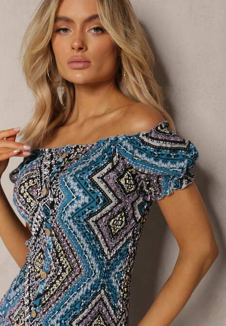 Ciemnozielona Sukienka Hiszpanka Boho z Bawełny z Gumką w Talii Lovedia