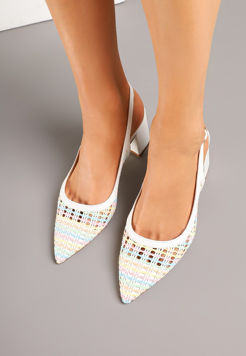 Białe Sandały na Słupku Slingback Ozdobione Szydełkową Cholewką Novilissea