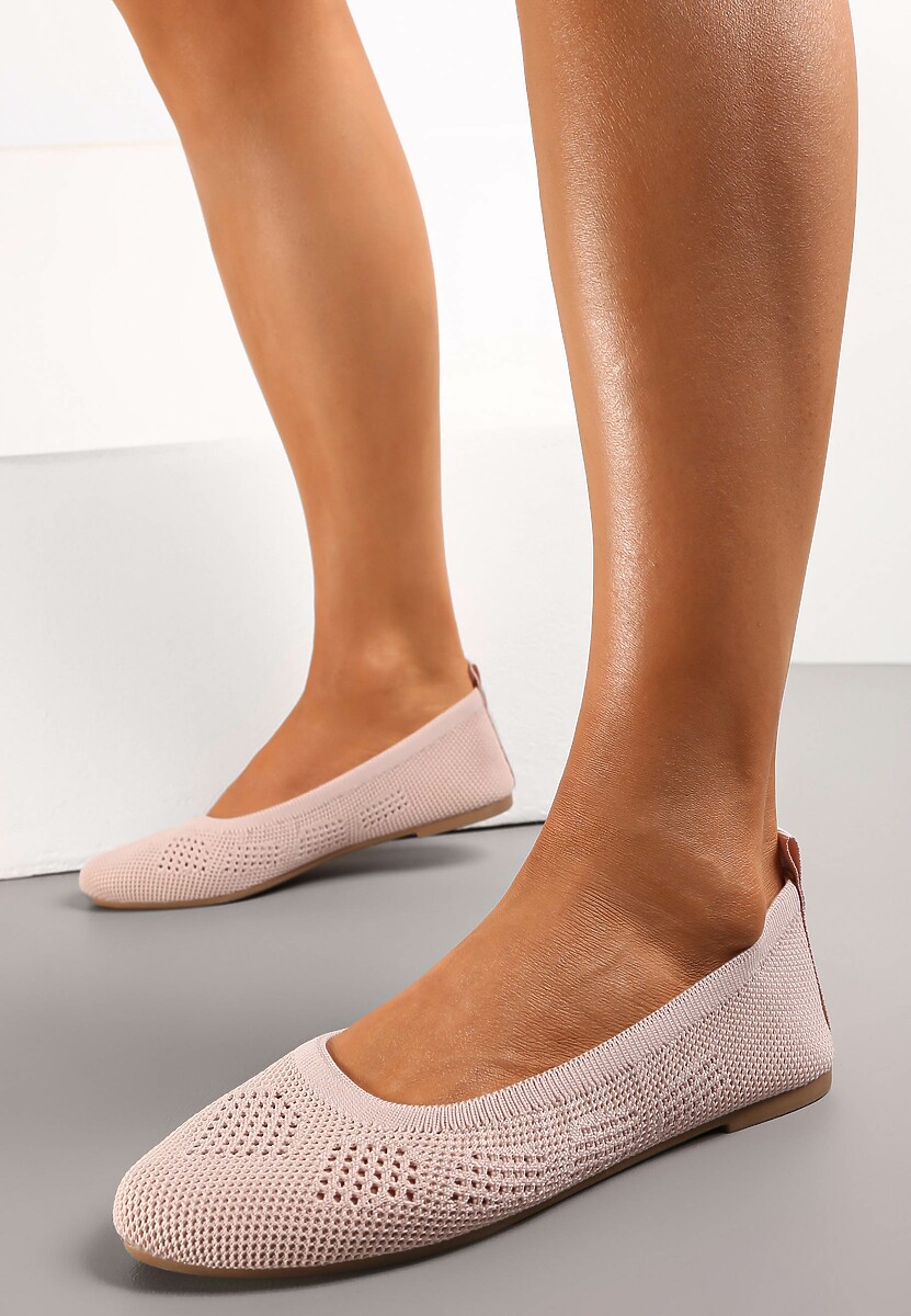 Różowe Ażurowe Balerinki z Okrągłym Noskiem Siotte