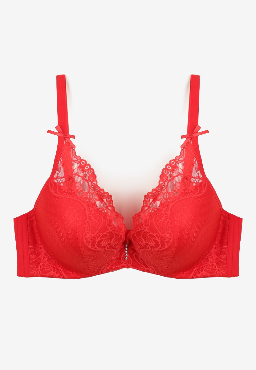 Czerwony Biustonosz Full Cup z Koronką i Uroczymi Kokardkami Geminna