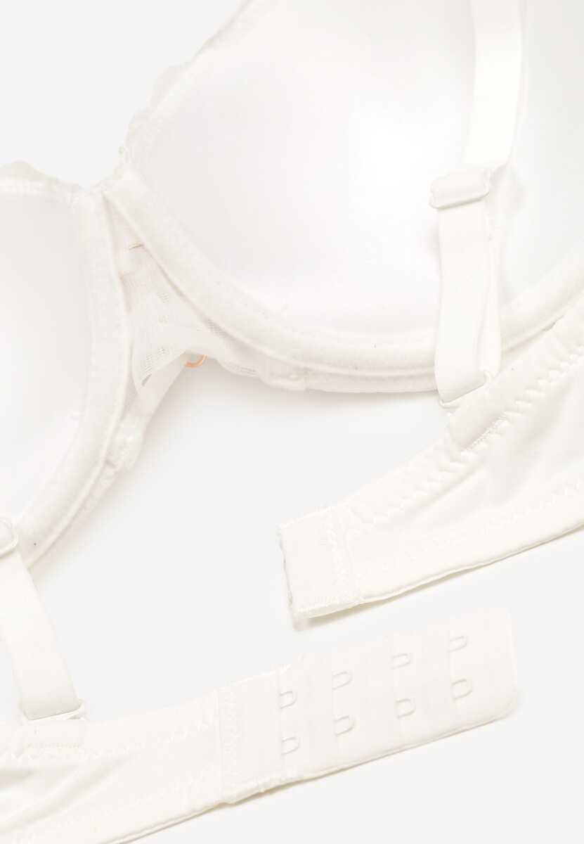 Jasnobeżowy Elegancki Biustonosz Miseczka C z Koronką i Zapięciem na Haftki Mairiel