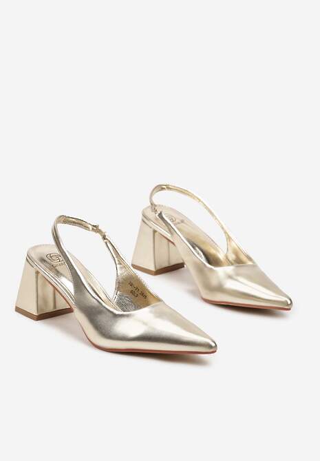 Złote Czółenka na Obcasie z Odkrytą Piętą i Szpiczastym Noskiem Edireda