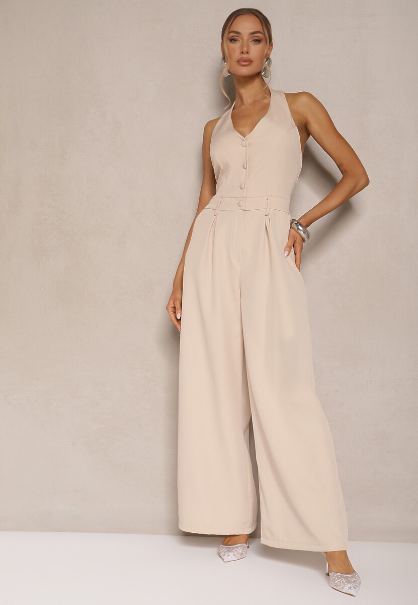 Czarny Taliowany Kombinezon z Guzikami Nilaviella