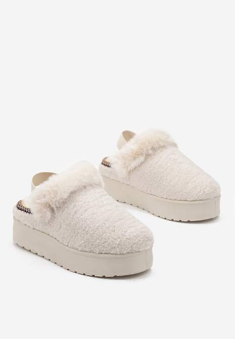 Beżowe Futerkowe Śniegowce na Grubej Podeszwie z Gumką na Pięcie Sosena