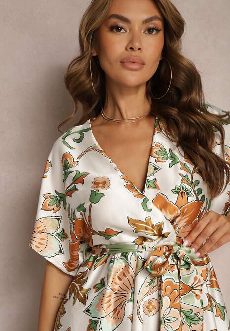 Zielona Kopertowa Sukienka Maxi z Gumką w Talii i Rozkloszowanym Dołem Jeanina