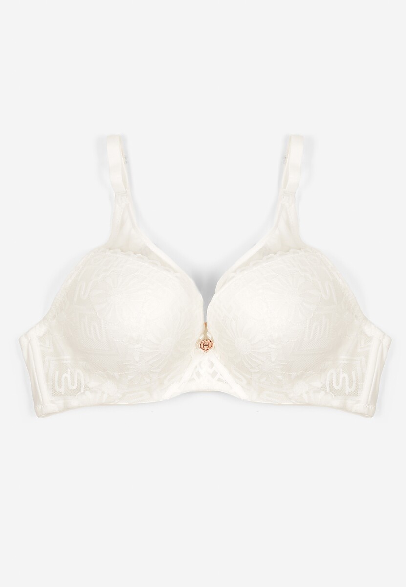 Jasnobeżowy Biustonosz Full Cup Zdobiony Koronką Raviera