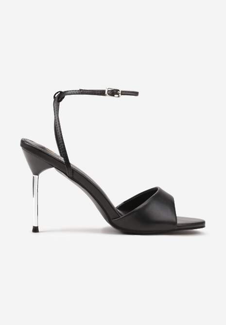 Czarne Sandały na Transparentnym Obcasie Typu Szpilka Zemeli