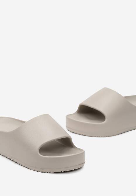 Ciemnobeżowe Piankowe Klapki z Platformą i Szerokim Paskiem Amarantia