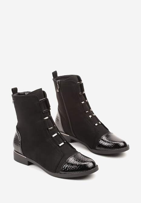 Czarne Botki Vices Ozdobione Lakierowanymi Tłoczonymi Elementami Typu Krokodyl Olema