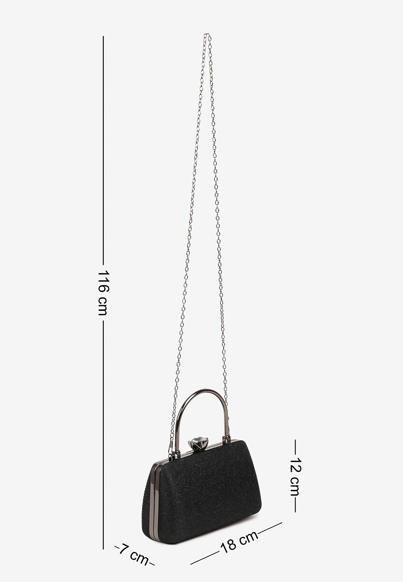 Czarna Torebka Kopertówka z Marszczeniem i Metaliczną Nicią Lattimia