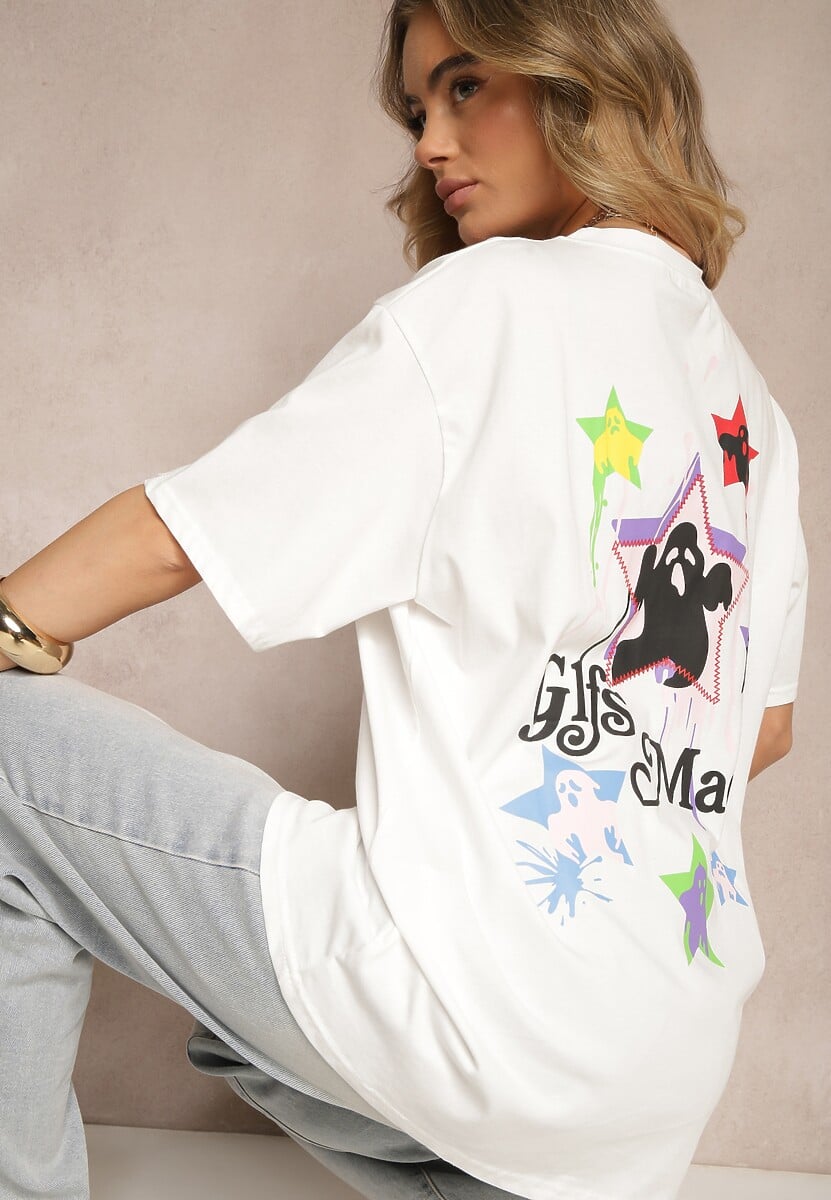 Czarny T-shirt z Bawełną i Ozdobnym Nadrukiem Sovreti