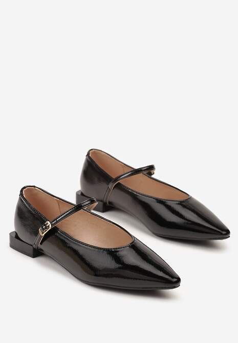 Czarne Balerinki Mary Jane Vices z Geometrycznym Obcasem i Skórzaną Wkładką Vermene