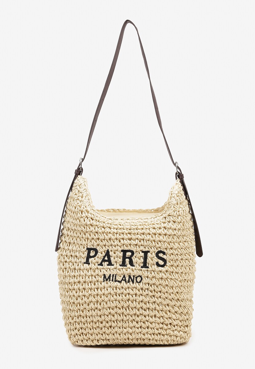 Beżowa Shopper Torebka z Plecionki Ozdobiona Napisem Galanala