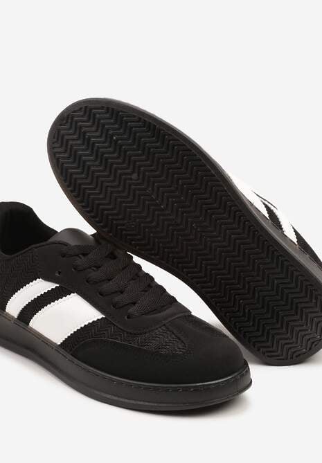 Czarne Sneakersy Tenisówki Ozdobione Paskami Amodira