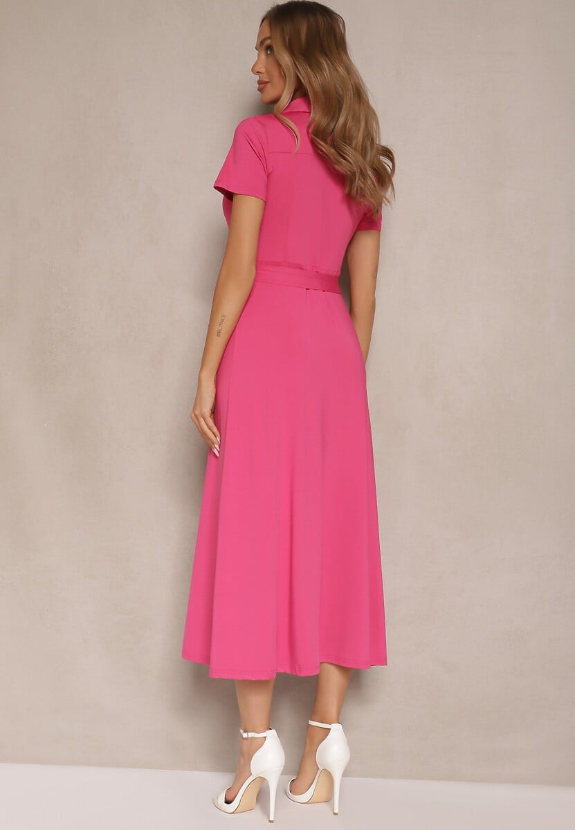 Fuksjowa Sukienka Koszulowa z Wiązanym Paskiem Asheila
