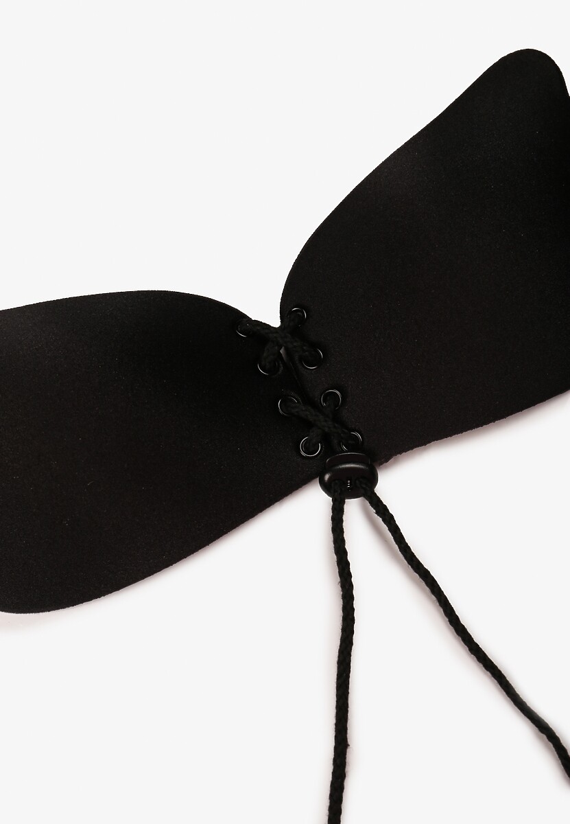 Czarny Samoprzylepny Biustonosz z Ściągaczem i Materiałowymi Miseczkami Khula