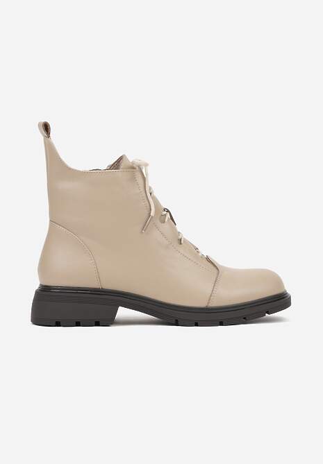 Beżowe Skórzane Botki Typu Trzewiki Wioselle