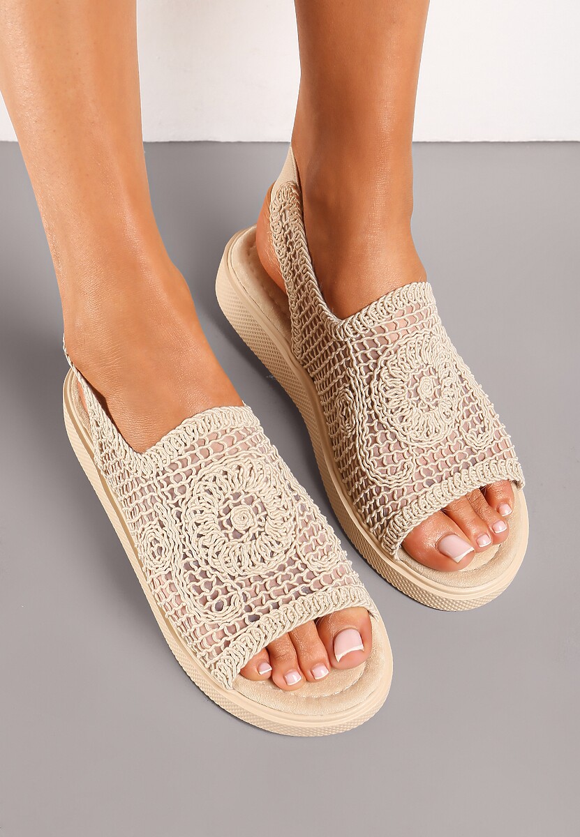 Beżowe Stylowe Sandały z Plecionymi Detalami i Paskiem na Piętę Matirra